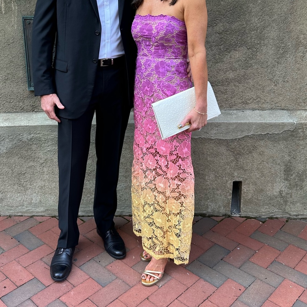 Pink and Purple Ombre Strapless Maxi Gown